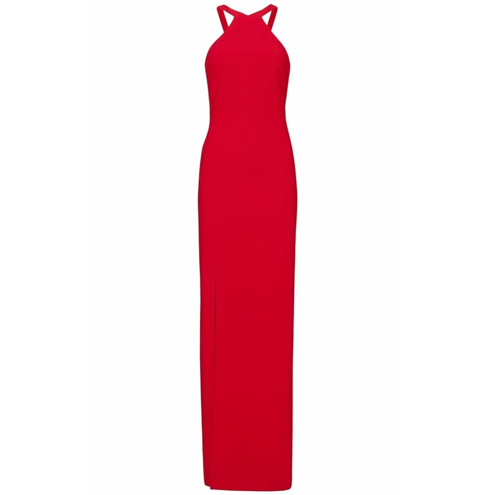 Likely Womens Red Halter Long Maxi Dress Side Slit Size 8 Elegance in Motion